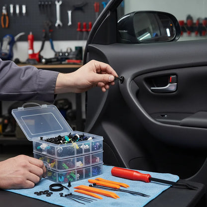 Kit Universal de 680 Clips y Grapas de Sujeción para Automóvil con Caja Organizadora