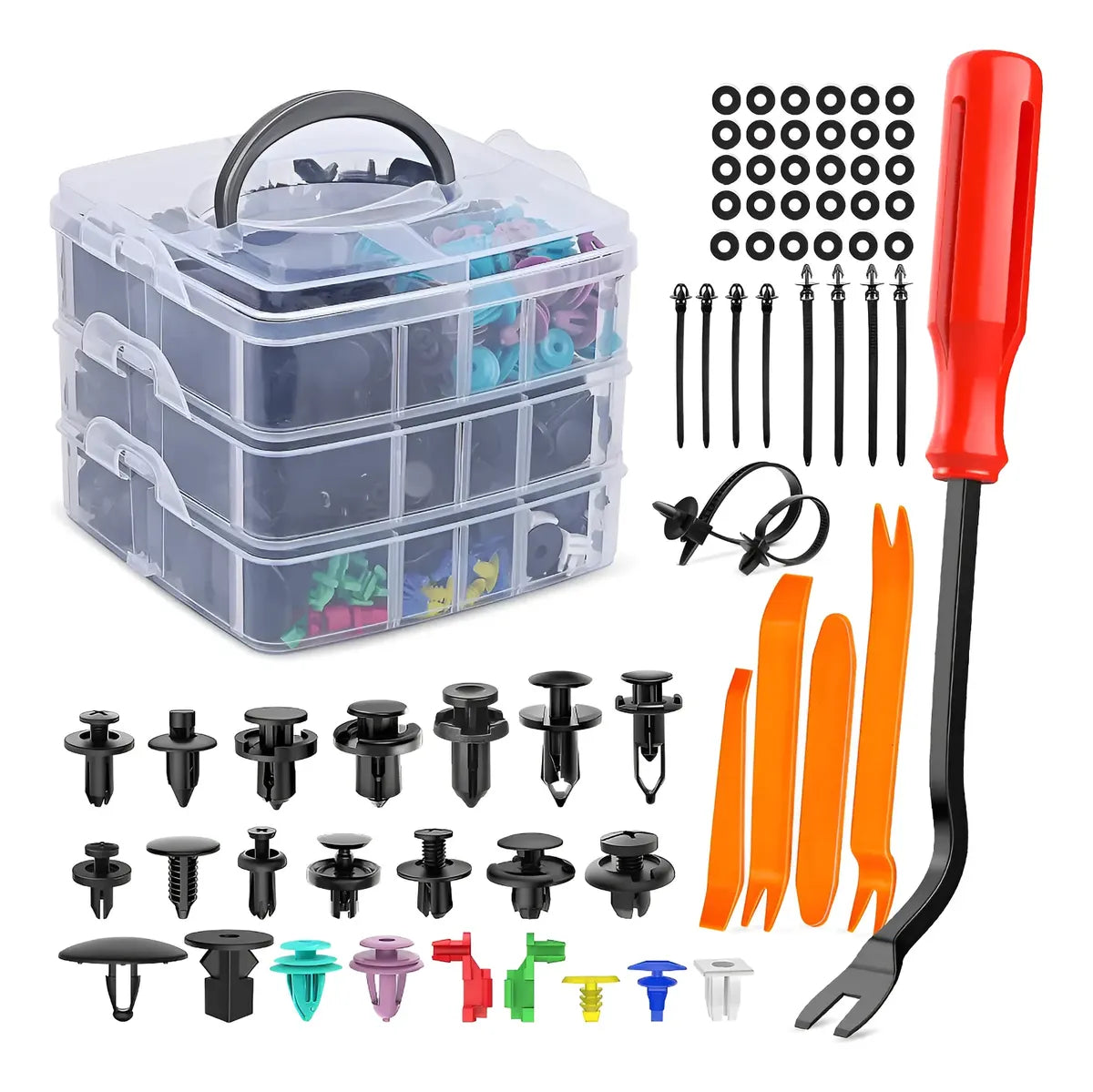 Kit Universal de 680 Clips y Grapas de Sujeción para Automóvil con Caja Organizadora
