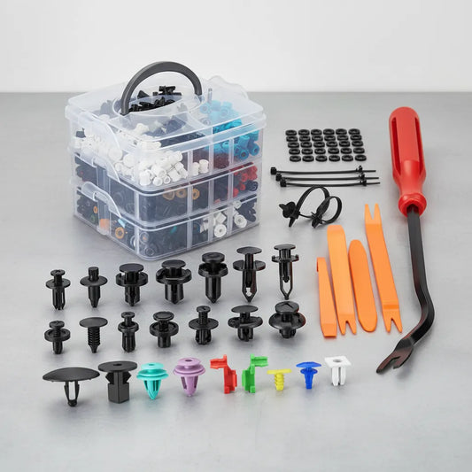 Kit Universal de 680 Clips y Grapas de Sujeción para Automóvil con Caja Organizadora