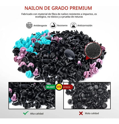 Kit Universal de 680 Clips y Grapas de Sujeción para Automóvil con Caja Organizadora
