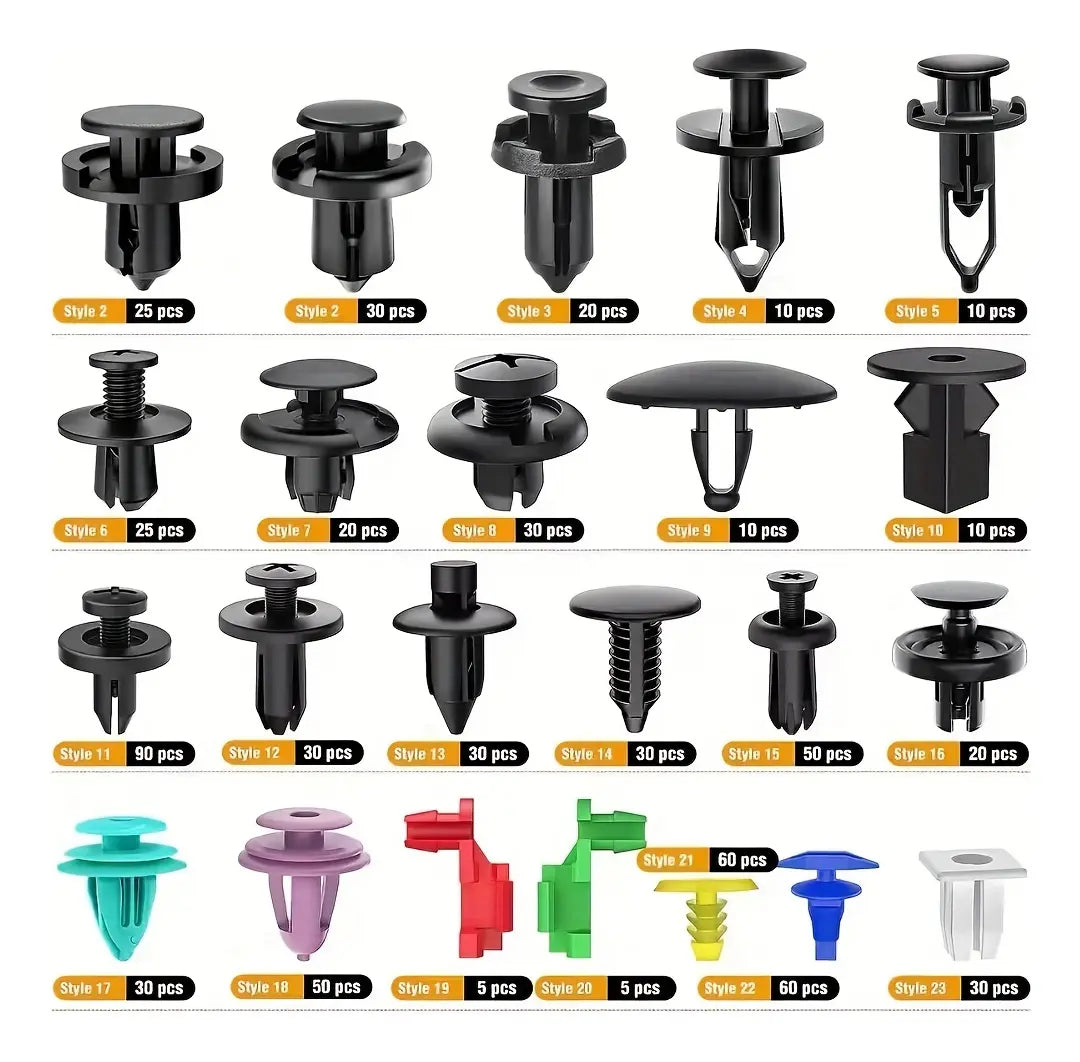 Kit Universal de 680 Clips y Grapas de Sujeción para Automóvil con Caja Organizadora