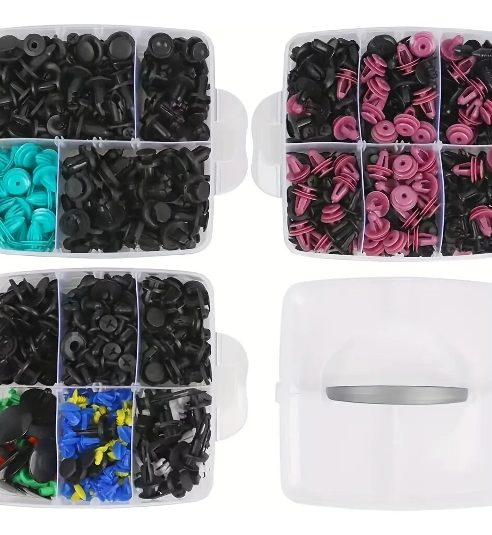 Kit Universal de 680 Clips y Grapas de Sujeción para Automóvil con Caja Organizadora