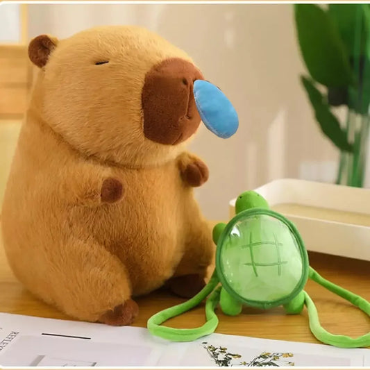 Peluche Capibara Moquito Retráctil y Tortuga
